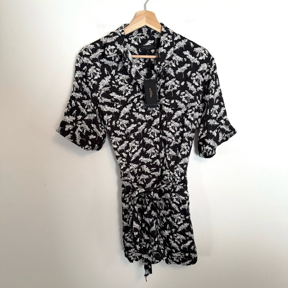 NWT Rag + Bone Black & White Floral Surplus Romper Short Sleeve $425 Size 6 - Picture 4 of 7